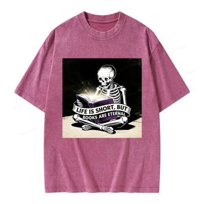 Pagewings Life Is Short But Books Are Eternal Unisex Washed T-shirt