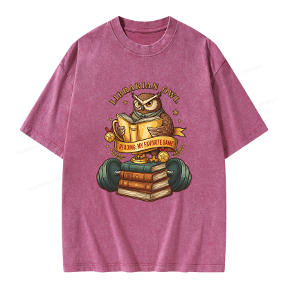 Pagewings Librarian Owl Unisex Washed T-shirt