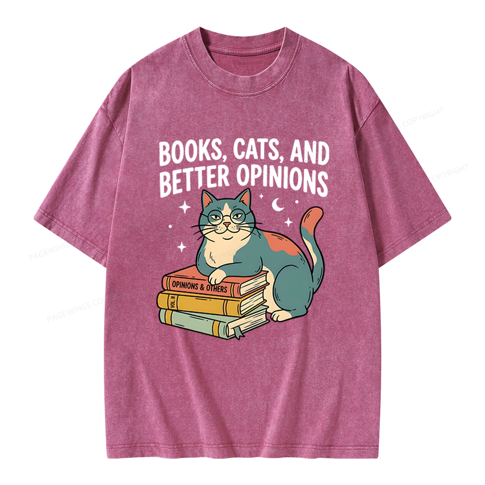 Pagewings Books Cats And Better Opinions Unisex Washed T-shirt