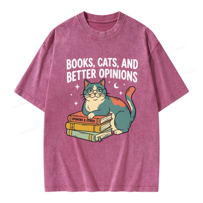 Pagewings Books Cats And Better Opinions Unisex Washed T-shirt
