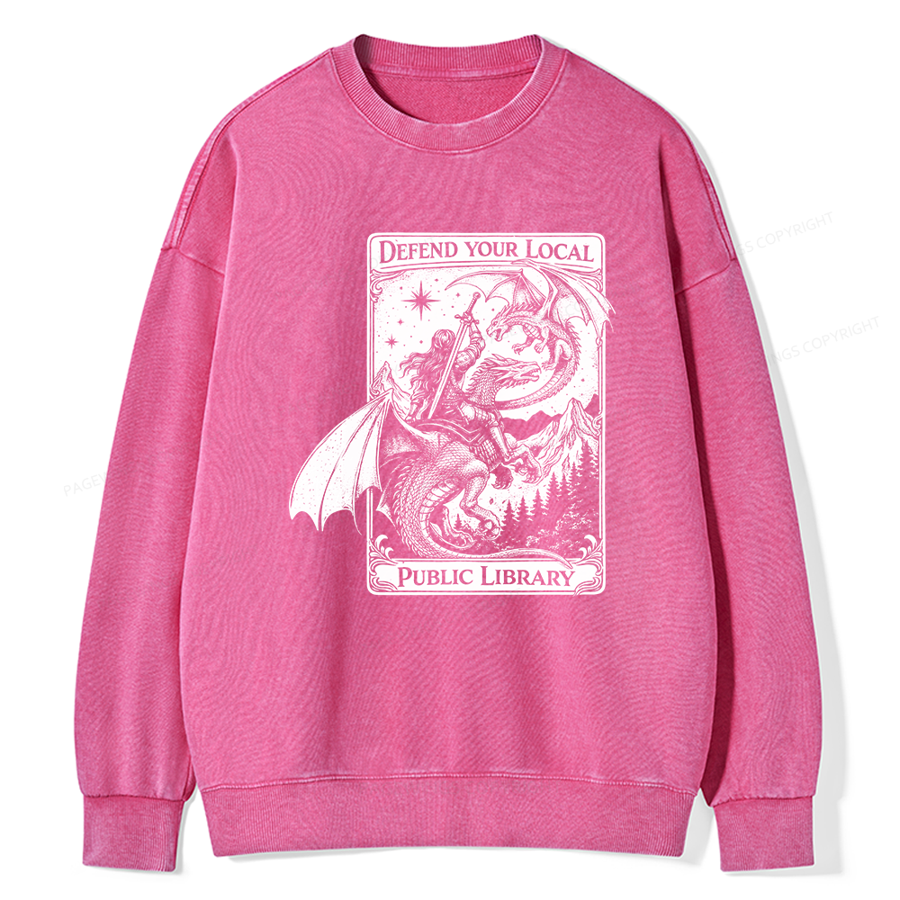 Pagewings Defend Your Local Public Library Unisex Washed Sweatshirt