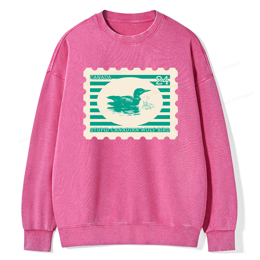 Pagewings Stupid Canadian Wolf Bird Unisex Washed Sweatshirt