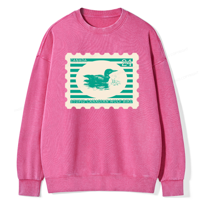 Pagewings Stupid Canadian Wolf Bird Unisex Washed Sweatshirt
