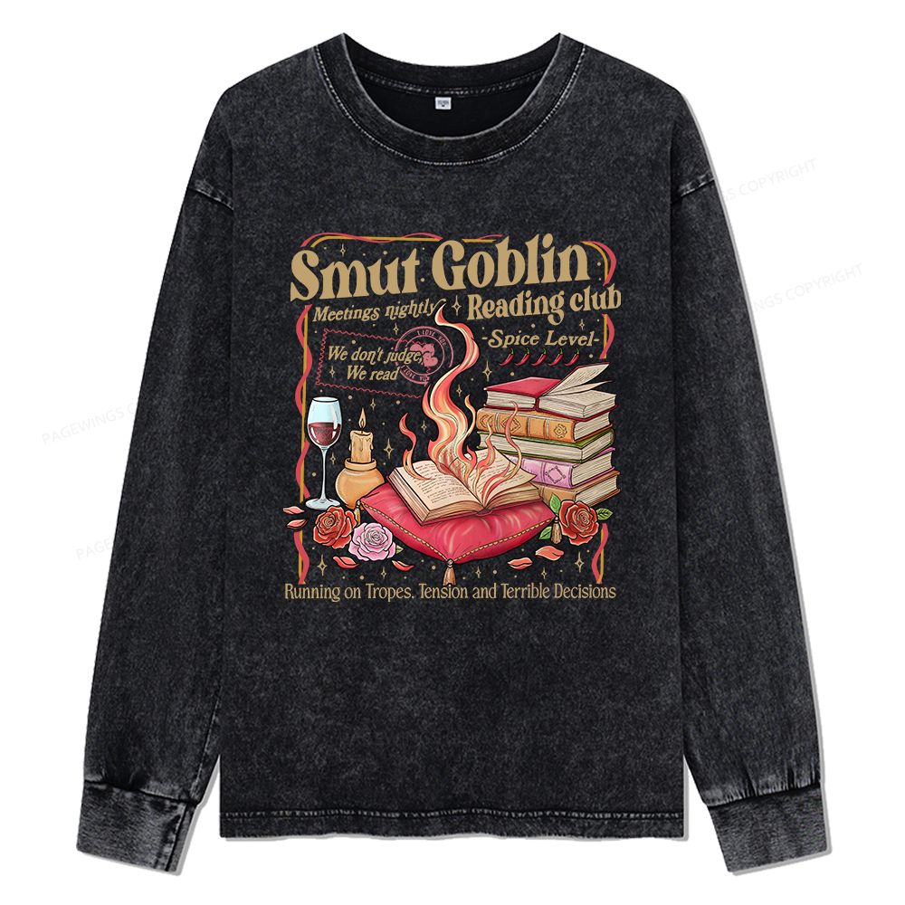 Pagewings Smut Goblin Dark Romance Unisex Washed Long Sleeve T-shirt