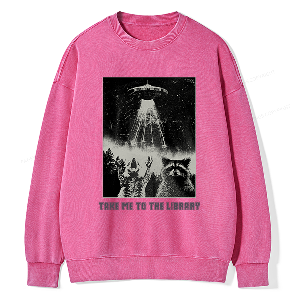 Pagewings Take Me To The Library Unisex Washed Sweatshirt