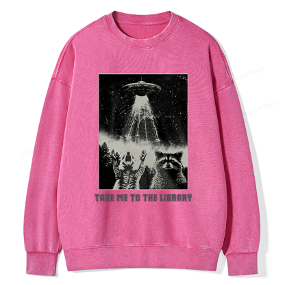 Pagewings Take Me To The Library Unisex Washed Sweatshirt