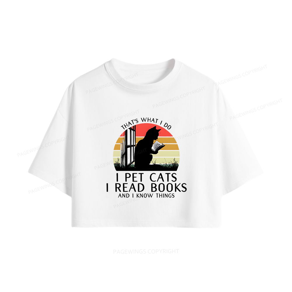 Pagewings Book Lover Cat And Book Women Crop Tops