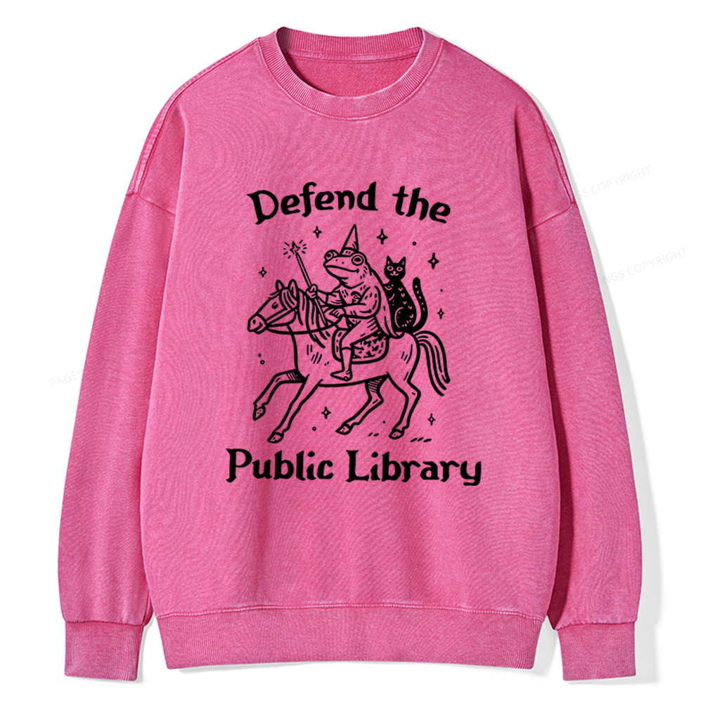 Pagewings Defend The Public Library Unisex Washed Sweatshirt