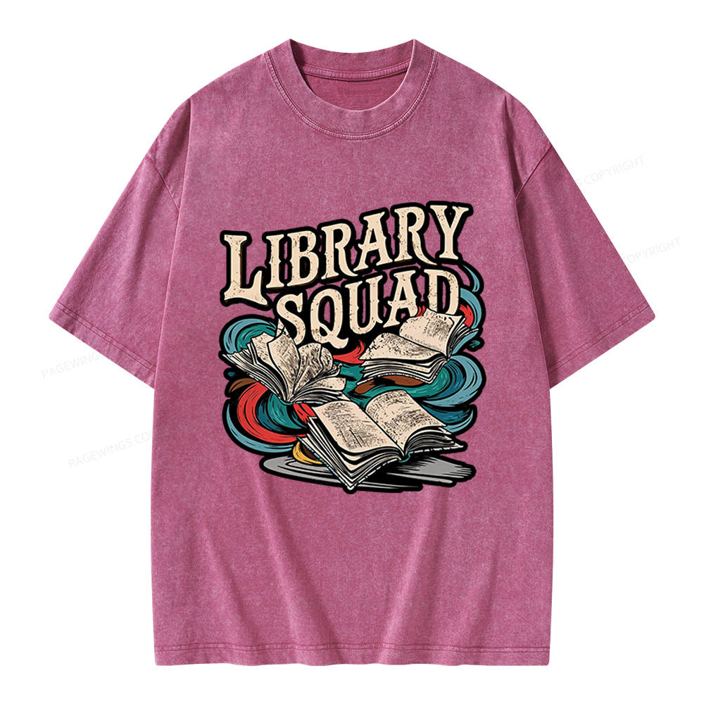Pagewings Vintage Library Squad Unisex Washed T-shirt