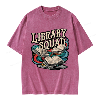 Pagewings Vintage Library Squad Unisex Washed T-shirt