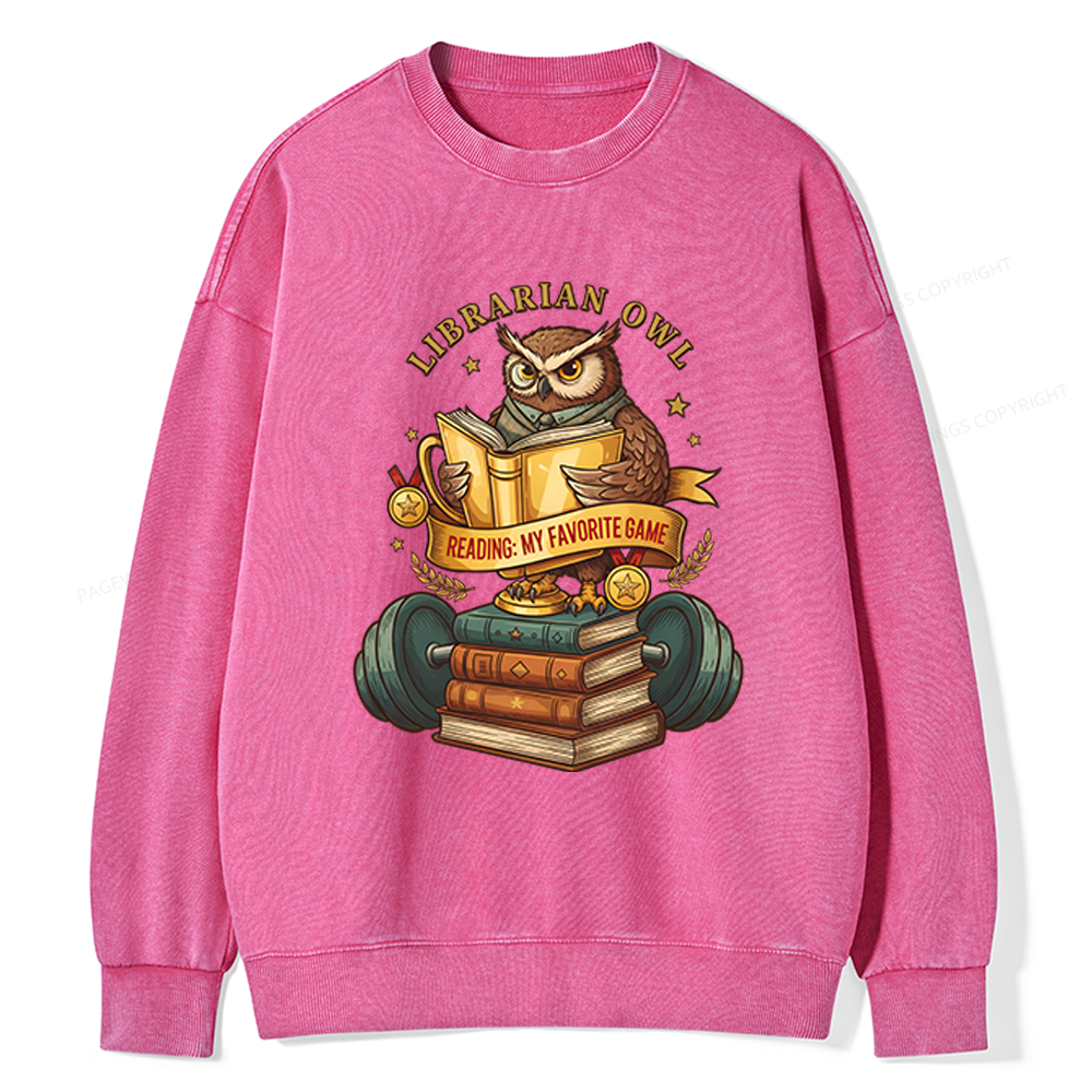 Pagewings Librarian Owl Unisex Washed Sweatshirt