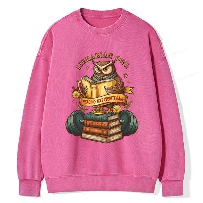 Pagewings Librarian Owl Unisex Washed Sweatshirt