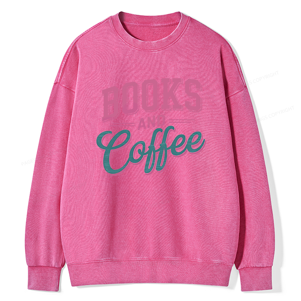 Pagewings Books And Coffee Unisex Washed Sweatshirt