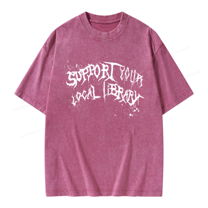 Pagewings Support Your Local Library Unisex Washed T-shirt
