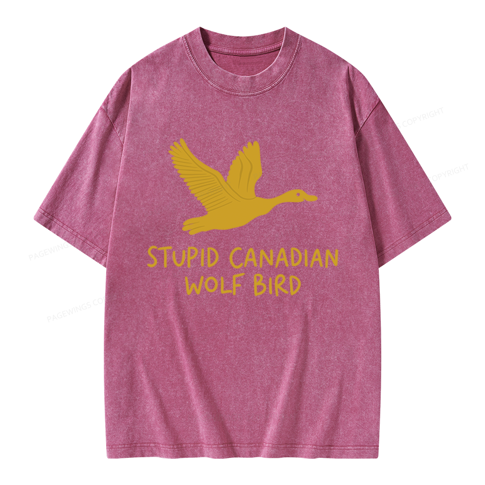 Pagewings Stupid Canadian Wolf Bird Unisex Washed T-shirt