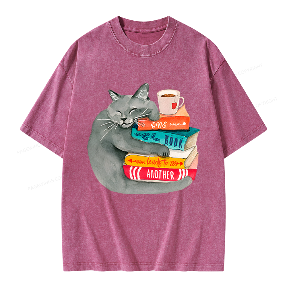 Pagewings Book Lover Cat Unisex Washed T-shirt