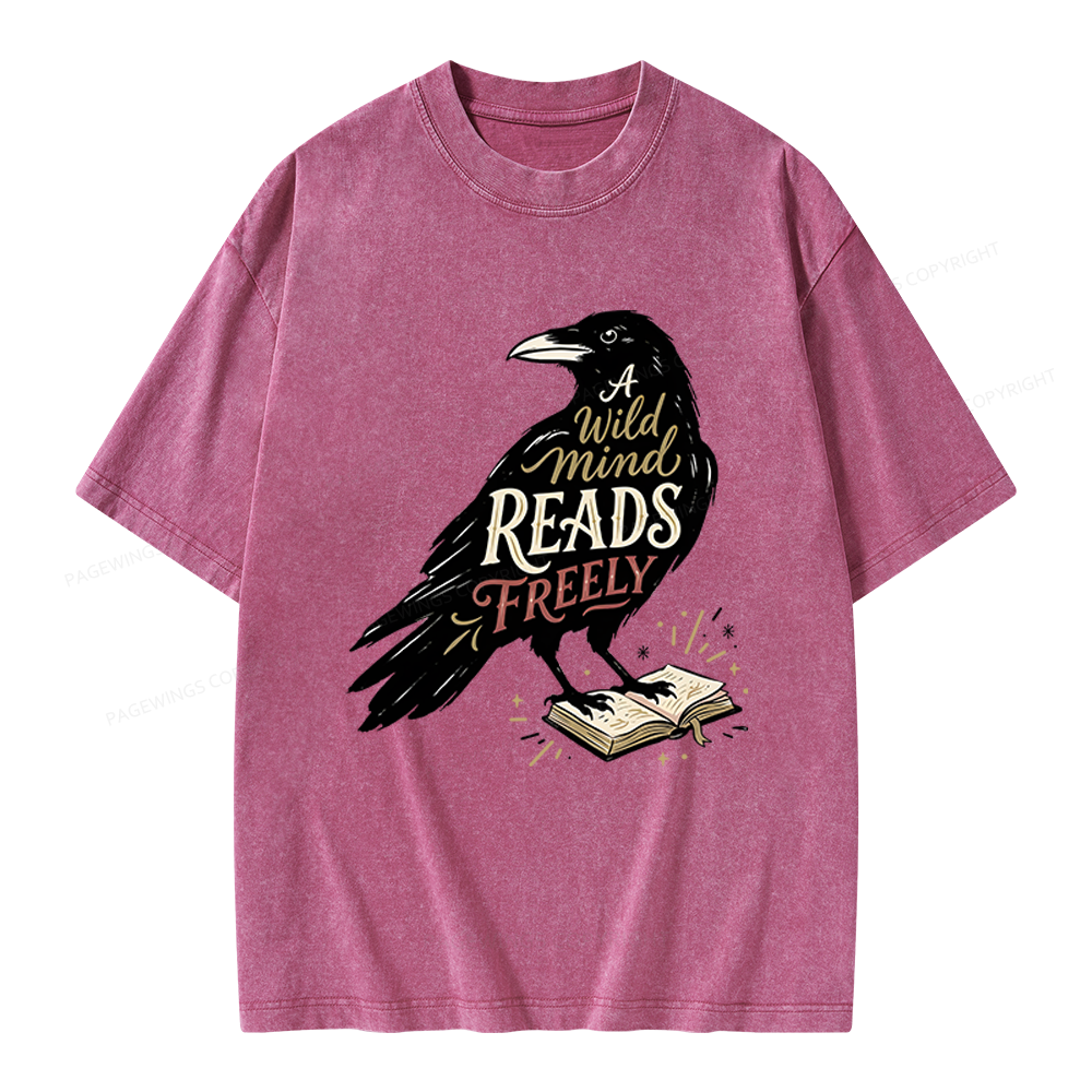 Pagewings A Wild Mind Reads Freely Unisex Washed T-shirt