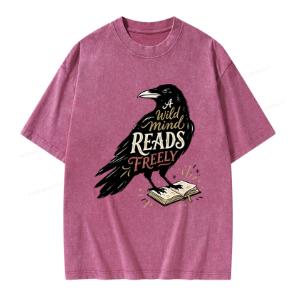 Pagewings A Wild Mind Reads Freely Unisex Washed T-shirt