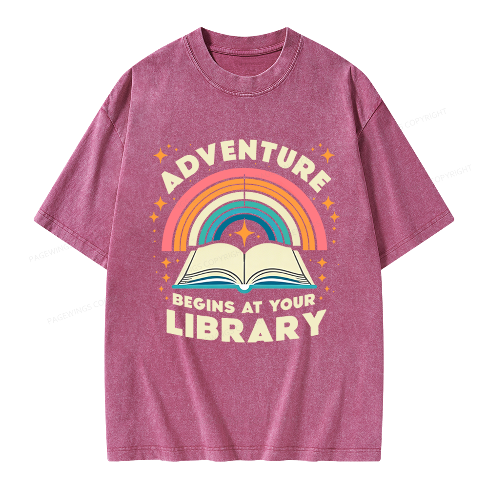 Pagewings Adventure Begins At Your Library Unisex Washed T-shirt