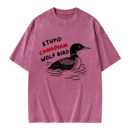 Pagewings Stupid Canadian Wolf Bird Unisex Washed T-shirt