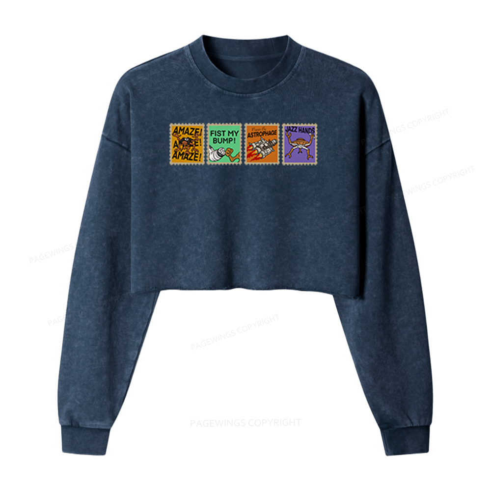 Pagewings Sci Fi Nerd Stamp Washed Crop Sweatshirt