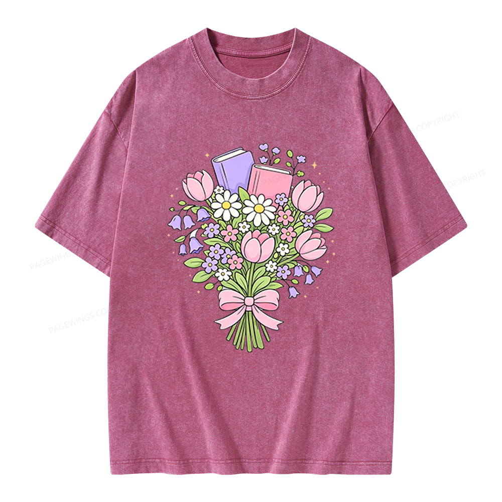 Pagewings Spring Book Bouquet Unisex Washed T-shirt