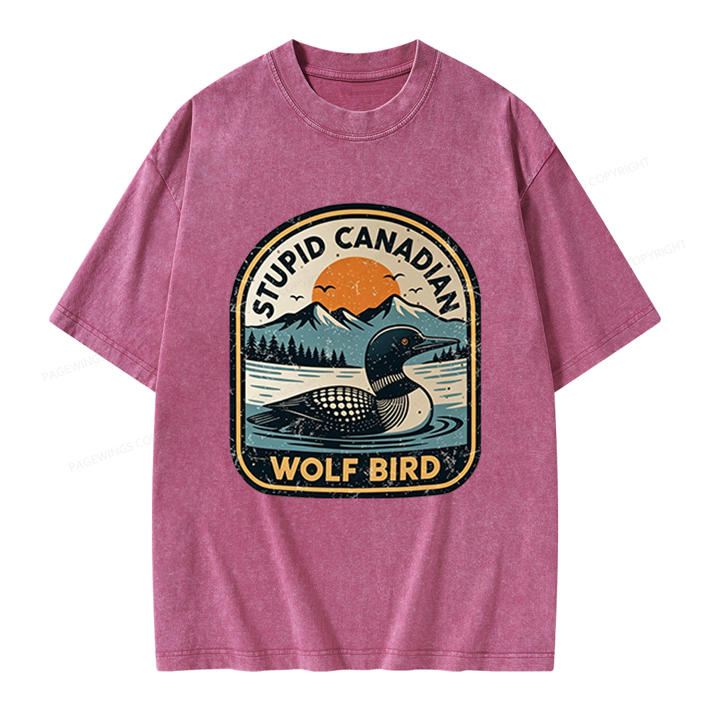 Pagewings Stupid Canadian Wolf Bird Unisex Washed T-shirt