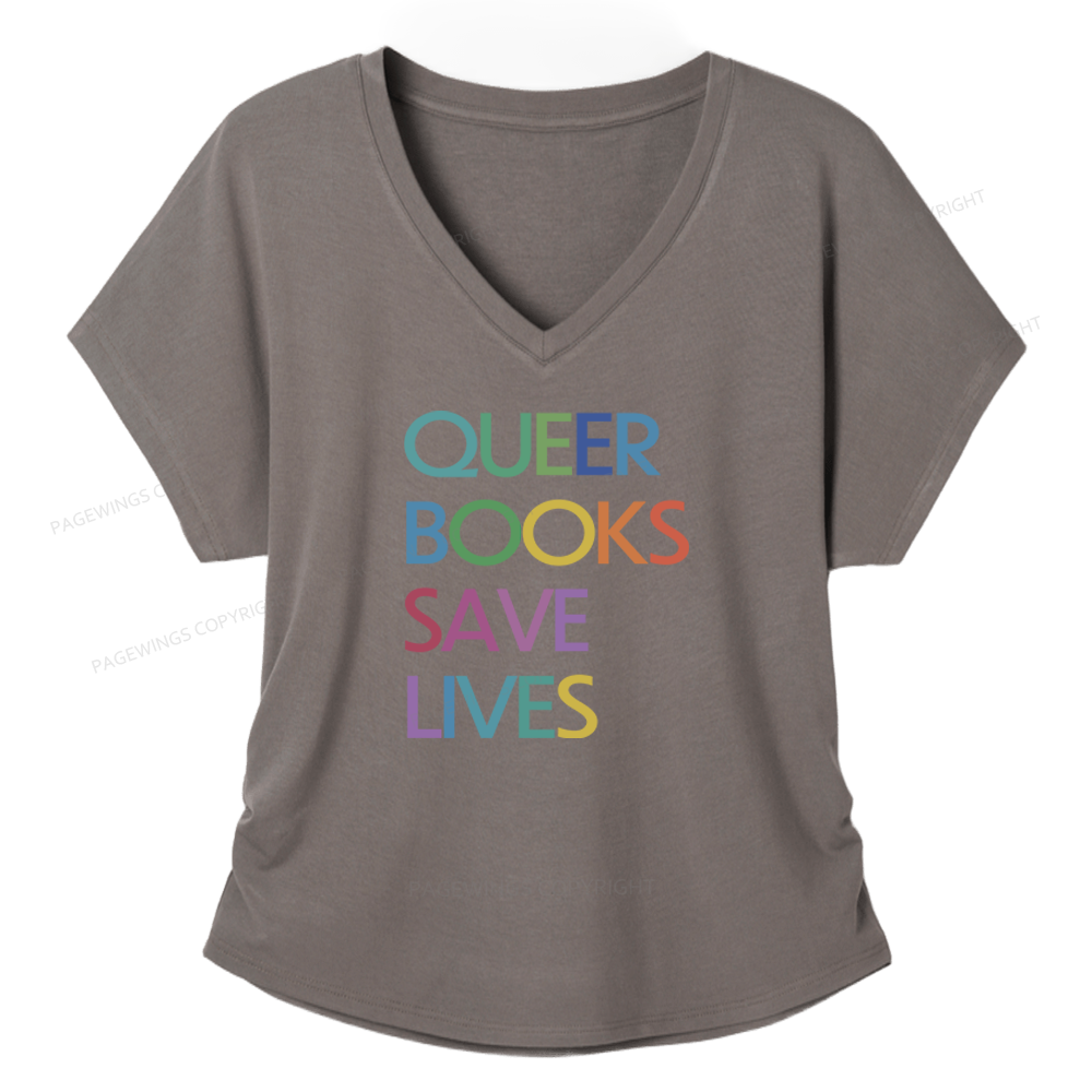 Pagewings Queer Books Save Lives Soft Women's Modal V-neck T-shirt