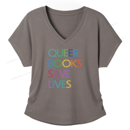 Pagewings Queer Books Save Lives Soft Women's Modal V-neck T-shirt