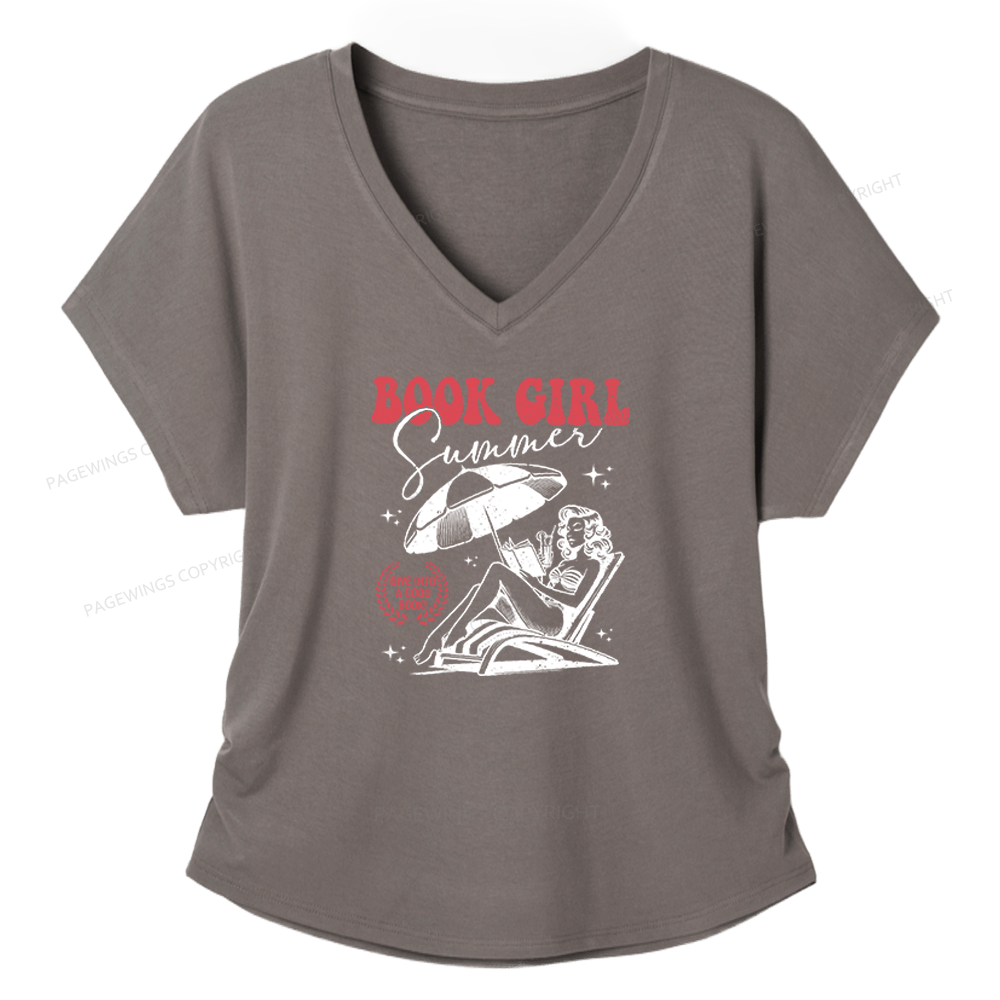 Pagewings Book Girl Summer Soft Women's Modal V-neck T-shirt