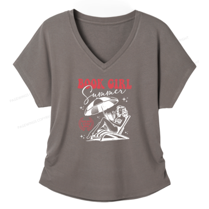 Pagewings Book Girl Summer Soft Women's Modal V-neck T-shirt