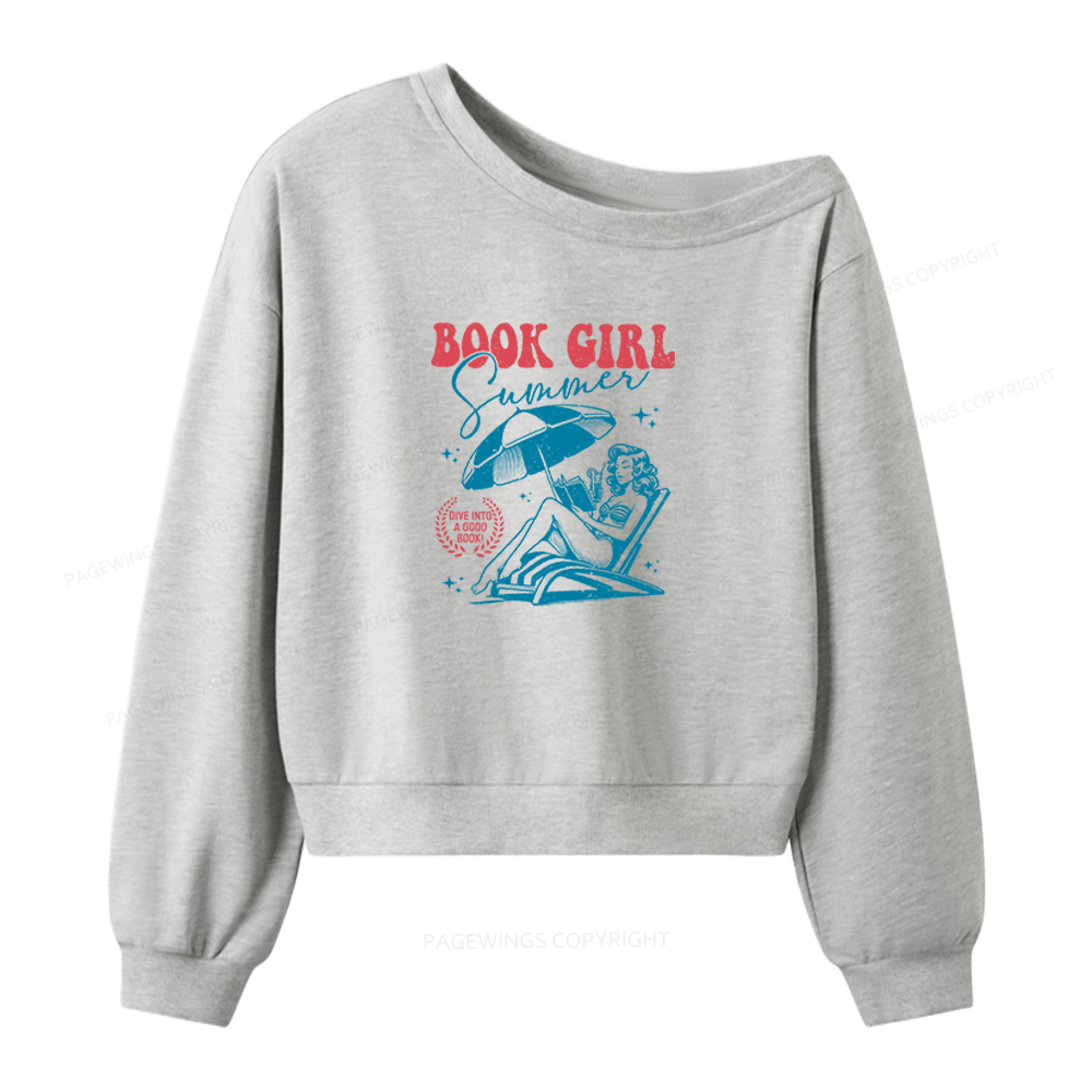 Pagewings Book Girl Summer Women Off Shoulder Sweatshirt