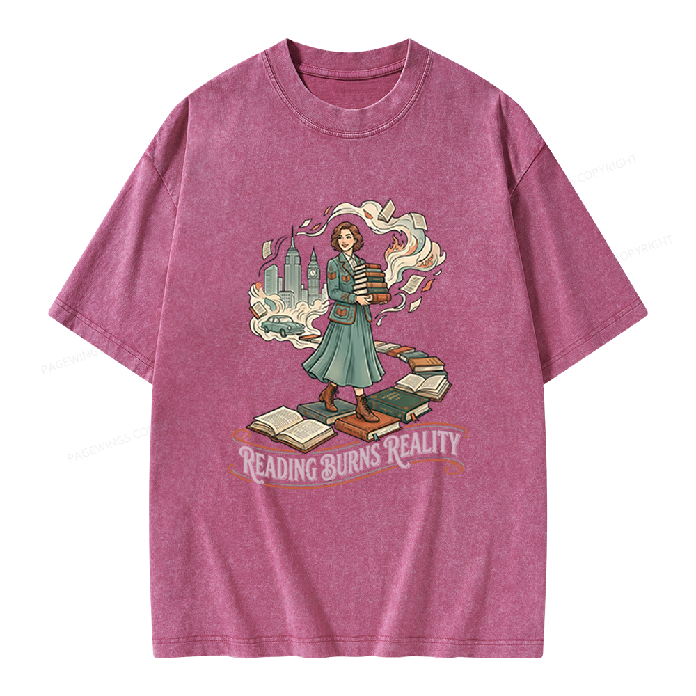 Pagewings Reading Burns Reality Unisex Washed T-shirt