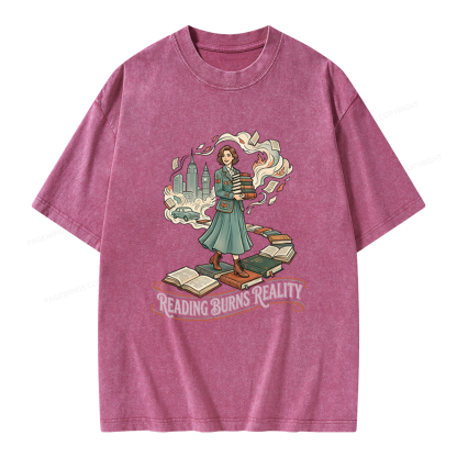 Pagewings Reading Burns Reality Unisex Washed T-shirt