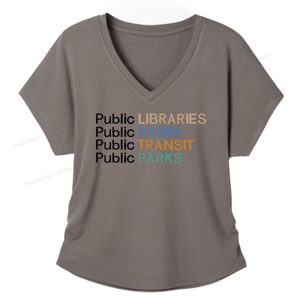 Pagewings Public Libraries Radio Transit Parks Soft Women's Modal V-neck T-shirt