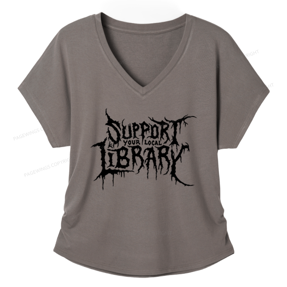Pagewings Support Your Local Library Soft Women's Modal V-neck T-shirt