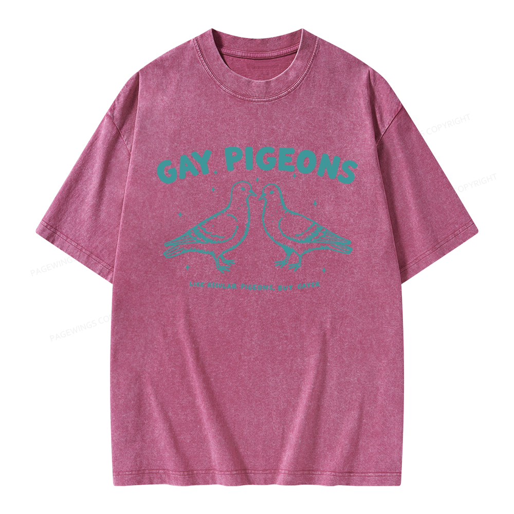 Pagewings Gay Pigeons Unisex Washed T-shirt