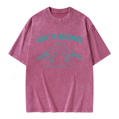 Pagewings Gay Pigeons Unisex Washed T-shirt