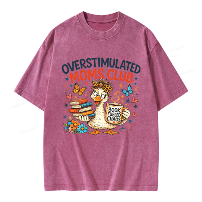 Pagewings Overstimulated Moms Club Unisex Washed T-shirt