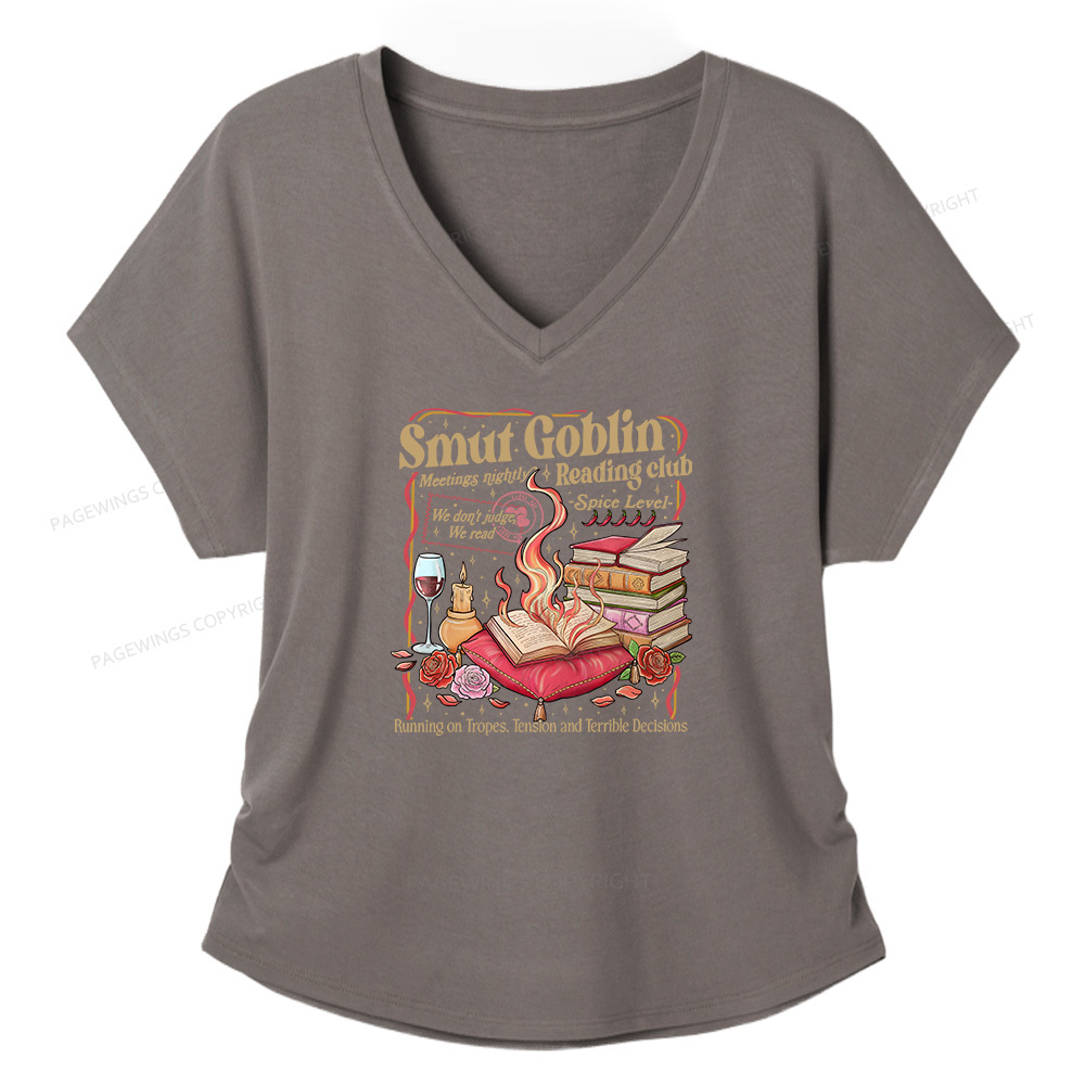 Pagewings Smut Goblin Dark Romance Soft Women's Modal V-neck T-shirt  