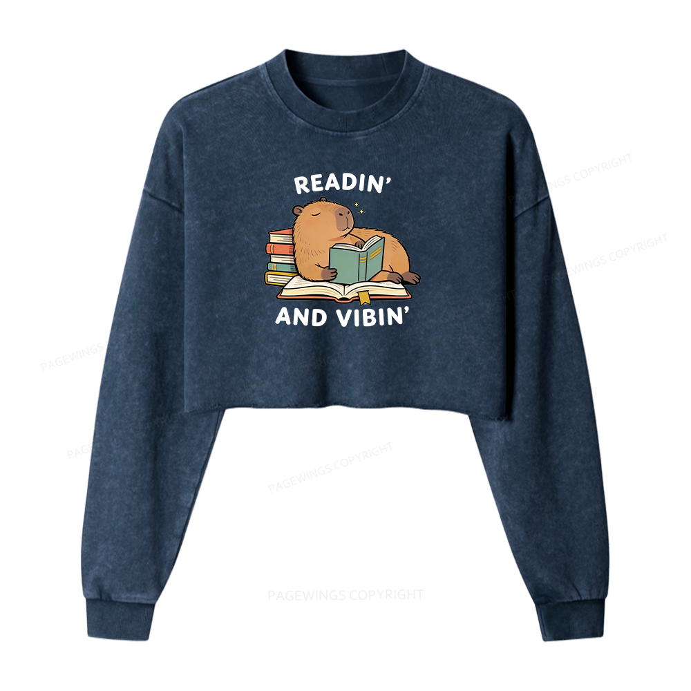 Pagewings Readin' And Vibin' Washed Crop Sweatshirt