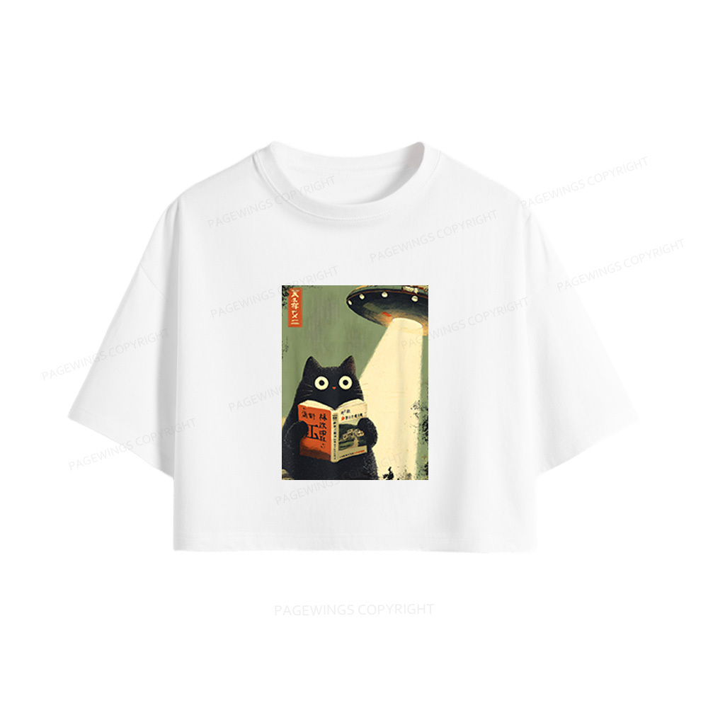 Pagewings Vintage Cat Book Lovers Women Crop Tops