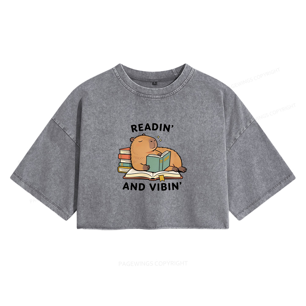 Pagewings Readin' And Vibin' Women's Washed Cropped T-shirt