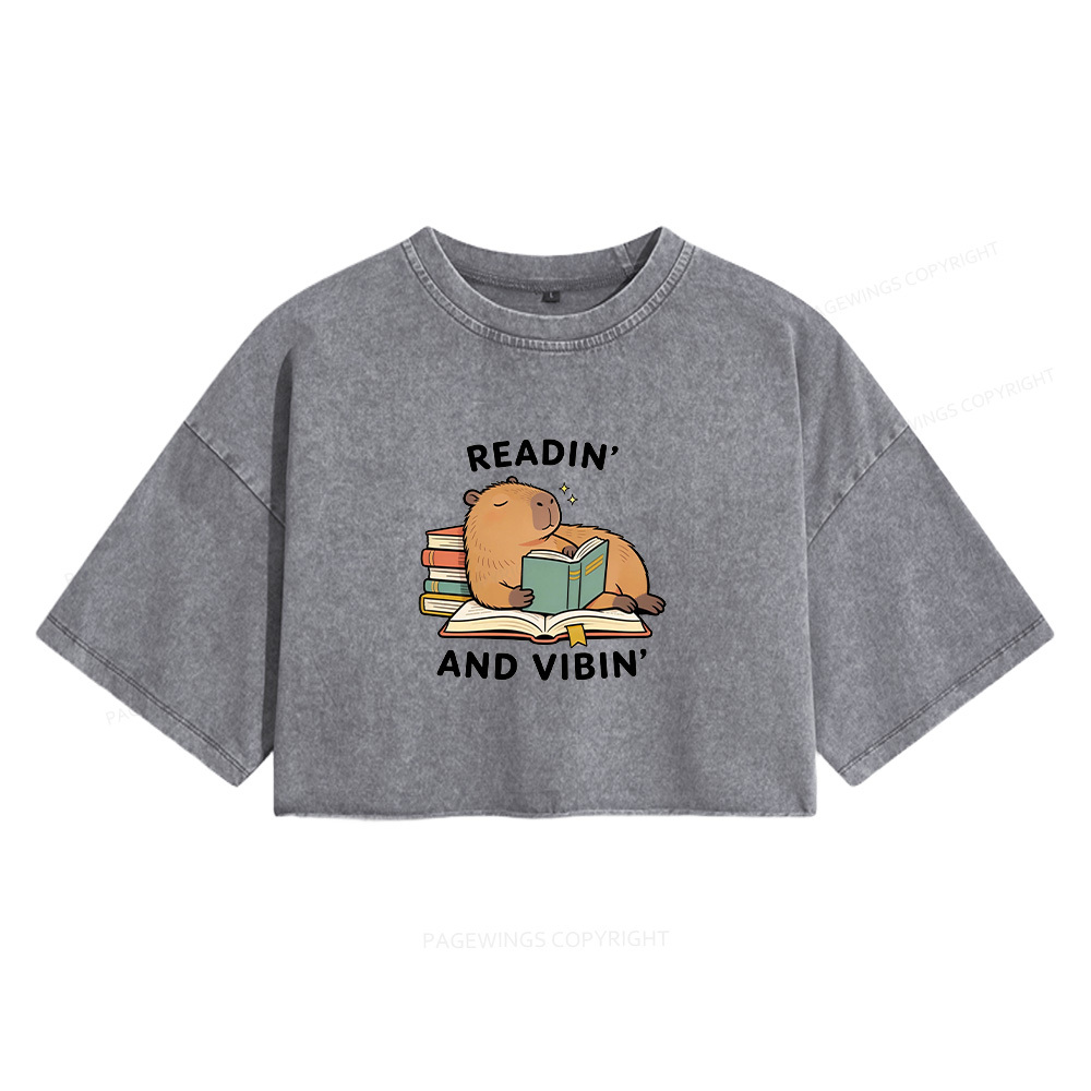 Pagewings Readin' And Vibin' Women's Washed Cropped T-shirt