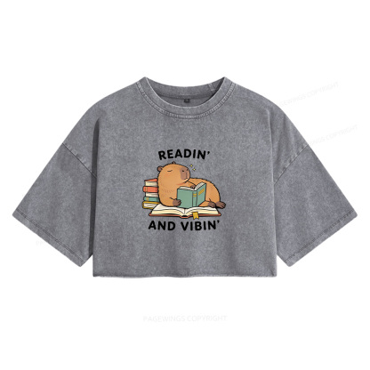 Pagewings Readin' And Vibin' Women's Washed Cropped T-shirt