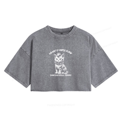 Pagewings What's More Punk Than The Public Library Women's Washed Cropped T-shirt