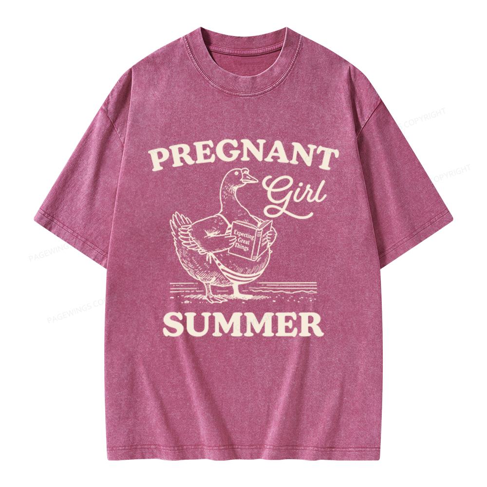 Pagewings Pregnant Girl Summer Unisex Washed T-shirt