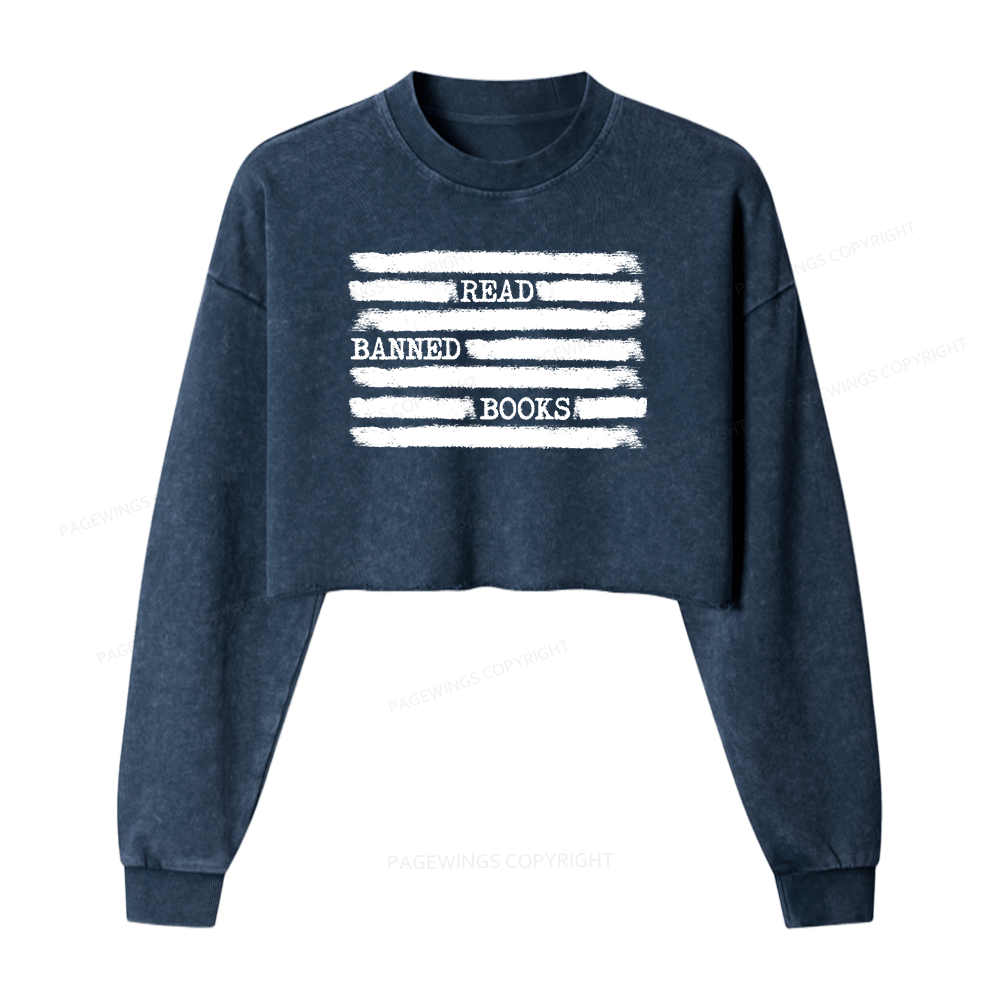 Pagewings Read Banned Books Washed Crop Sweatshirt