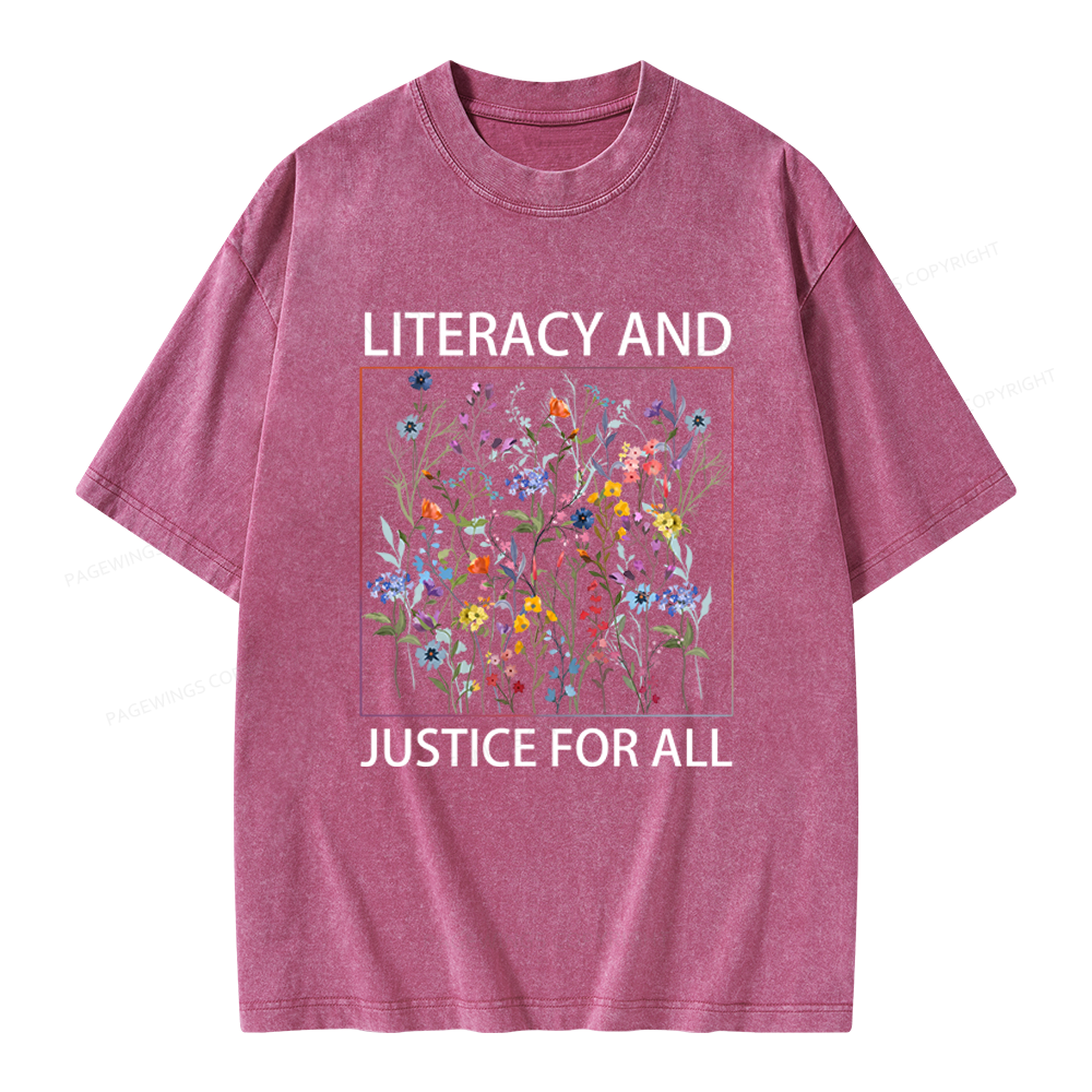 Pagewings Literacy And Justice For All Unisex Washed T-shirt