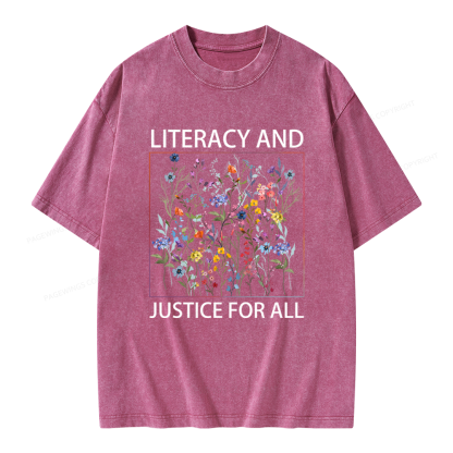 Pagewings Literacy And Justice For All Unisex Washed T-shirt